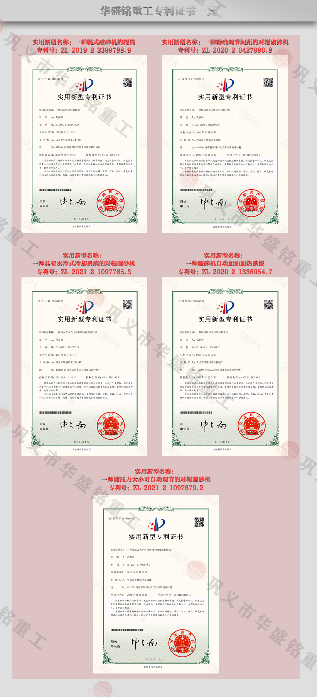 華盛銘對(duì)輥專利 華盛銘對(duì)輥制砂機(jī)專利